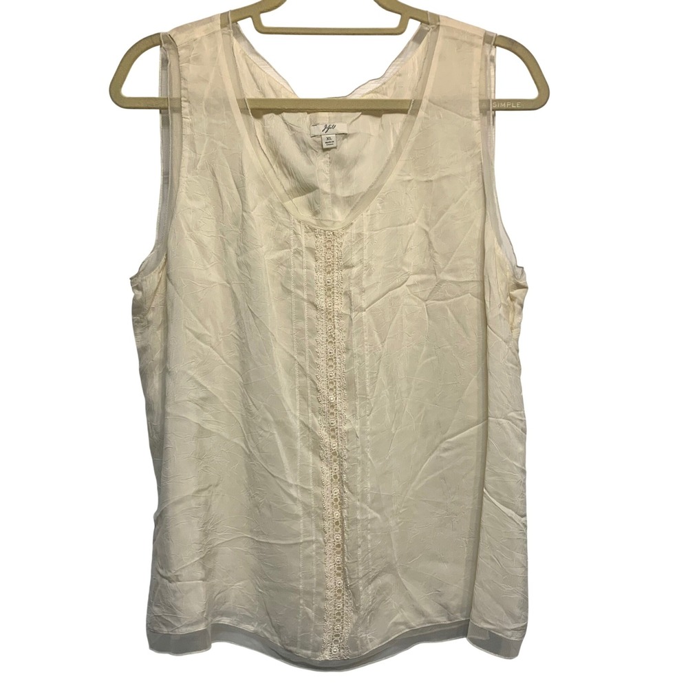 J. Jill Sleeveless Tank Top XL Ivory Crinkle Lace Crochet Soft Girl Ethereal
